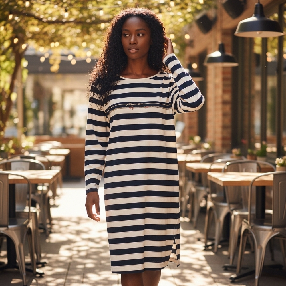 Rare Vintage Gucci Navy & White Striped Nautical Dress with Frayed Rope Detailin